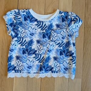 Janie and Jack Blue and White Floral Cropped Short-Sleeved Sweatshirt